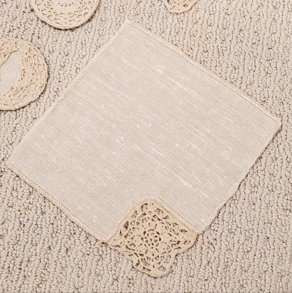 Vtg Irish Linen Crochet Lace Napkin+Doily 16 Pc Set, Tan, Never Used